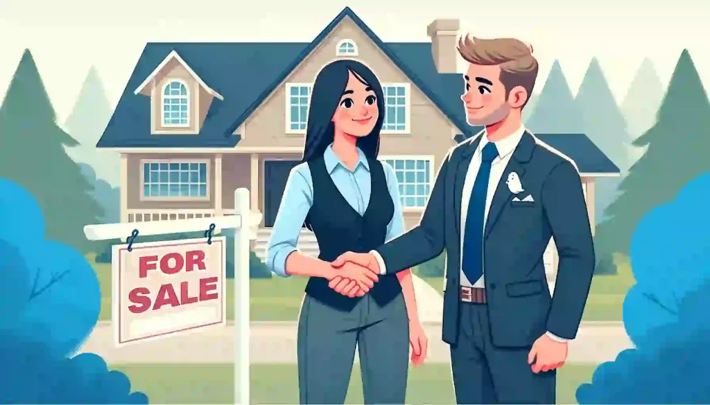 Home sellers shaking hands with real estate agent, symbolizing successful partnership